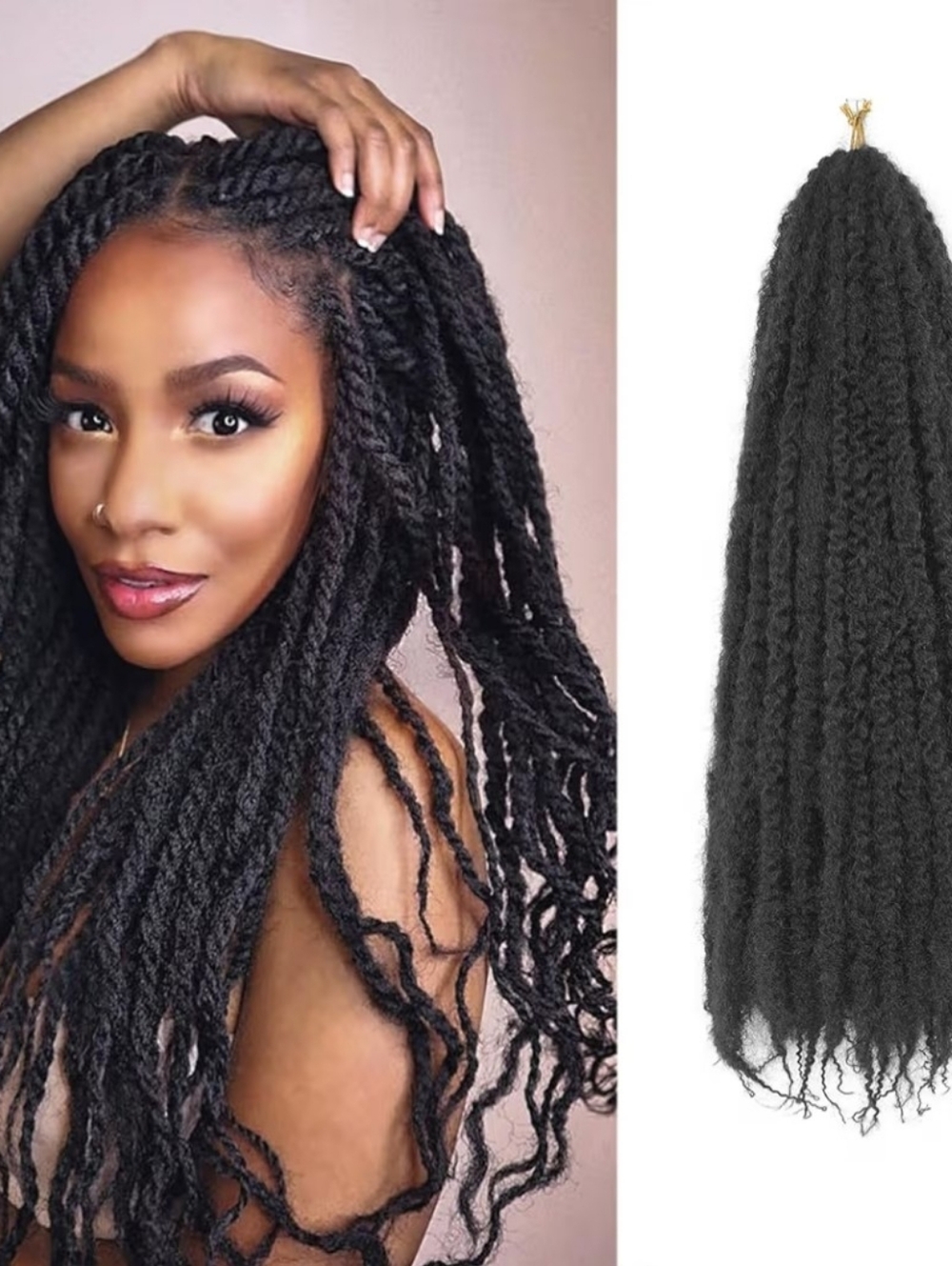 18" Marley Twist Braiding Cuban Twist Afro Kinky Hair Extensions 8 Packs 1B